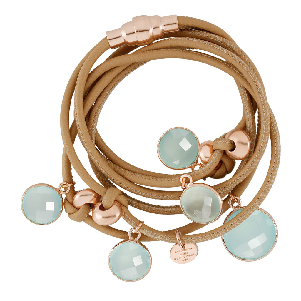 BEVEN LEDERARMBAND blauer Chalzedon muskat