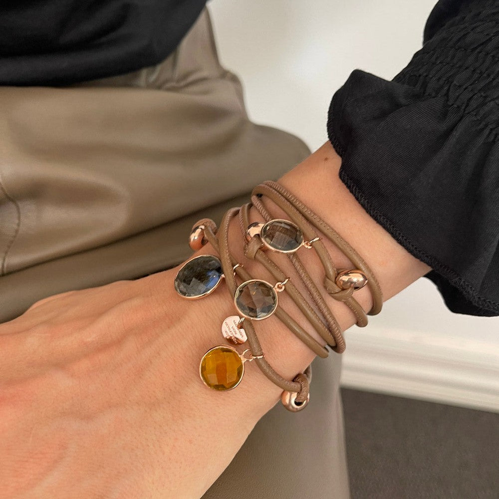 BEVEN LEDERARMBAND NOUGAT LABRADORIT