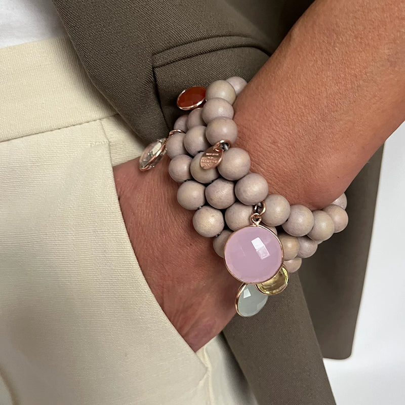Kugelarmband beige Anhänger rosa