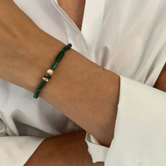 TWEED ARMBAND MALACHIT PERLE